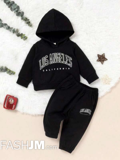 Baby Boy Letter Graphic Hooded Sweatshirt & Sweatpants