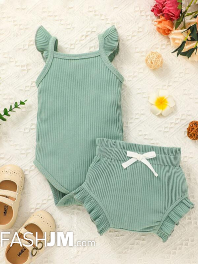 Baby Ruffle Trim Cami Bodysuit & Shorts