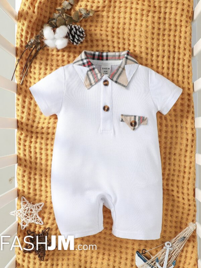 Baby Boy Plaid Print Polo Neck Romper