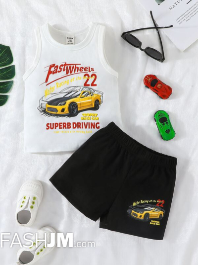 Baby Boy Car & Letter Graphic Tank Top & Shorts