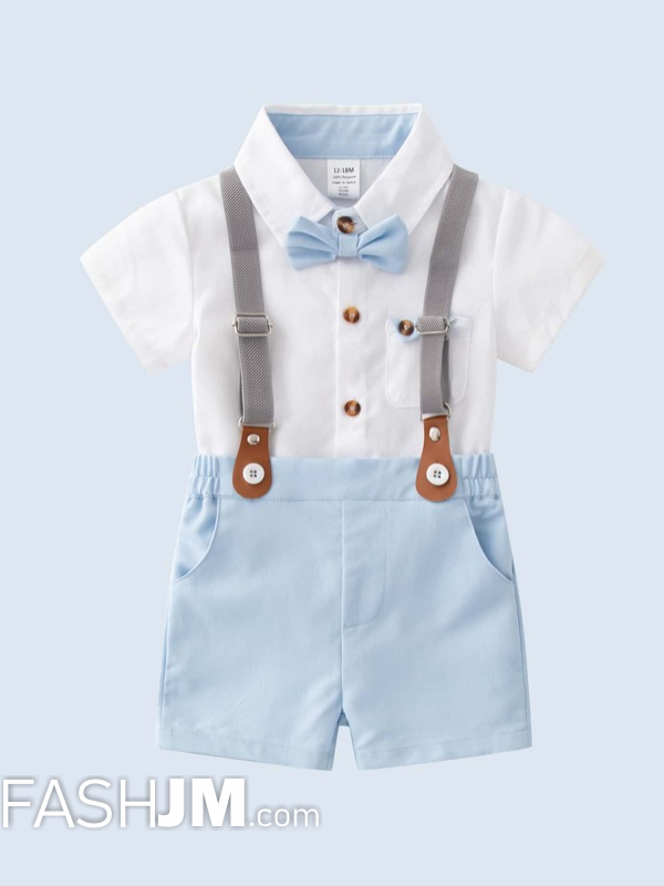  Baby Boy Bow Front Shirt & Pinafore Shorts image0