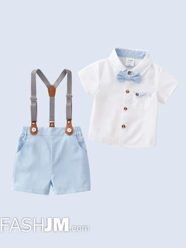  Baby Boy Bow Front Shirt & Pinafore Shorts image1