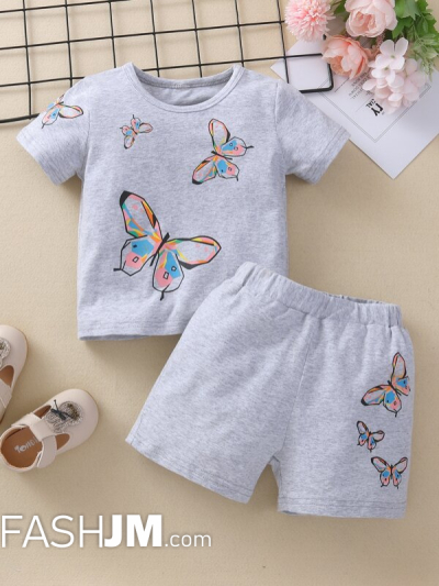 Baby Girl Butterfly Print Tee & Shorts