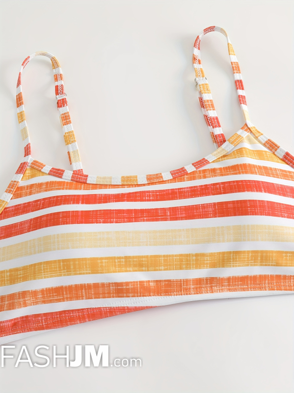  Stripes Print Scoop Neck Spaghetti Strap 2 Piece Set Bikini image2