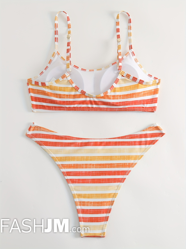  Stripes Print Scoop Neck Spaghetti Strap 2 Piece Set Bikini image4