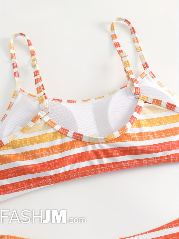  Stripes Print Scoop Neck Spaghetti Strap 2 Piece Set Bikini image5