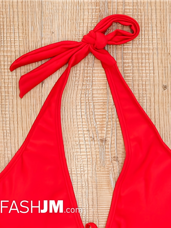  Red Halter Neck One Piece Swimsuit image3