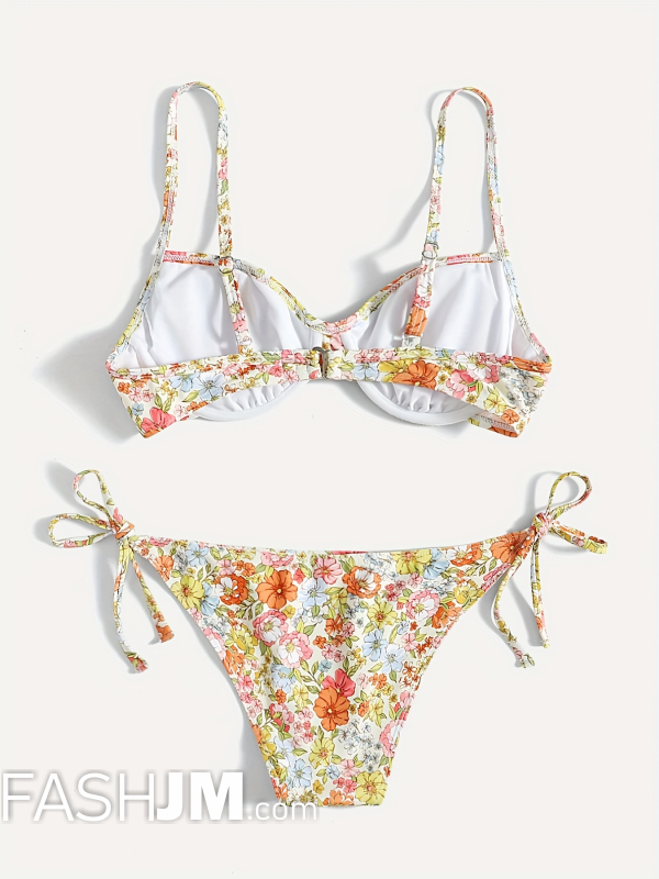  Floral Print Tie Side Push Up 2 Piece Bikini image1