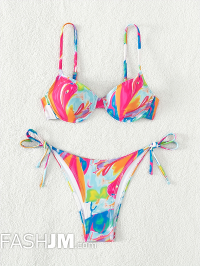 Women Sexy Graffiti Print Lace-up Bikini