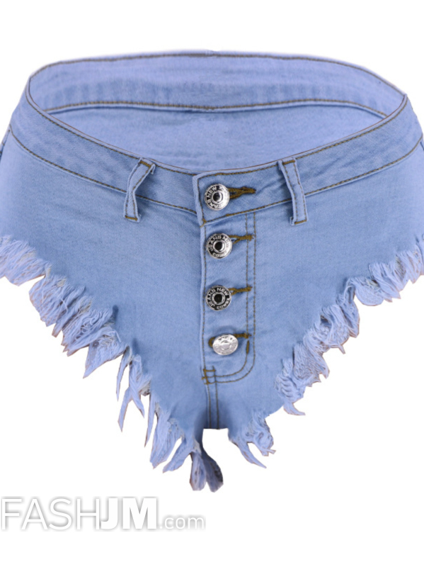  Blue Low Rise Mini Denim Shorts image2