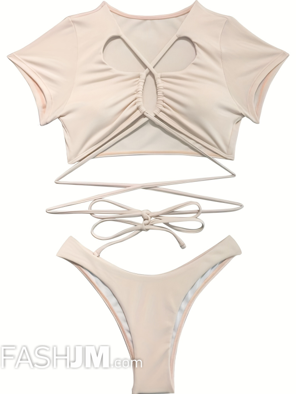  Rib-Knit Bikini Sets Beige image2