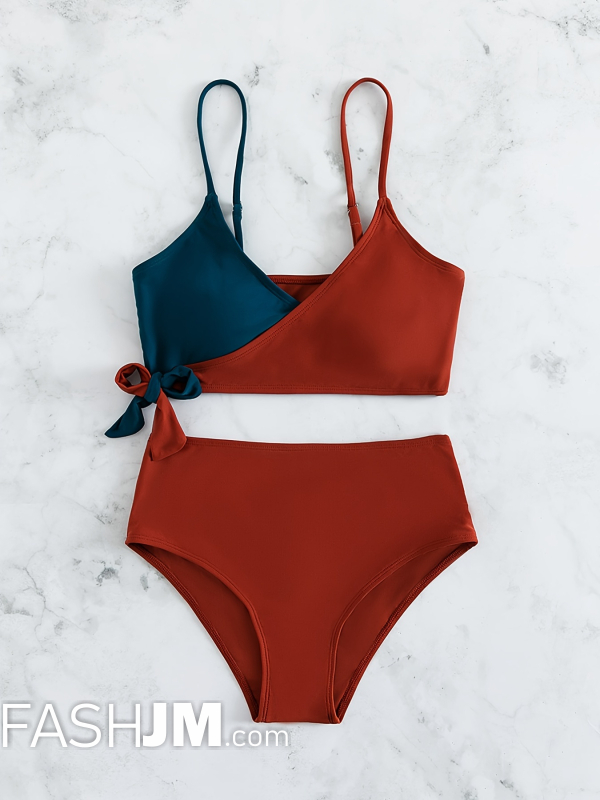  Contrast Color Layered Bra Centre Bikini Sets image1