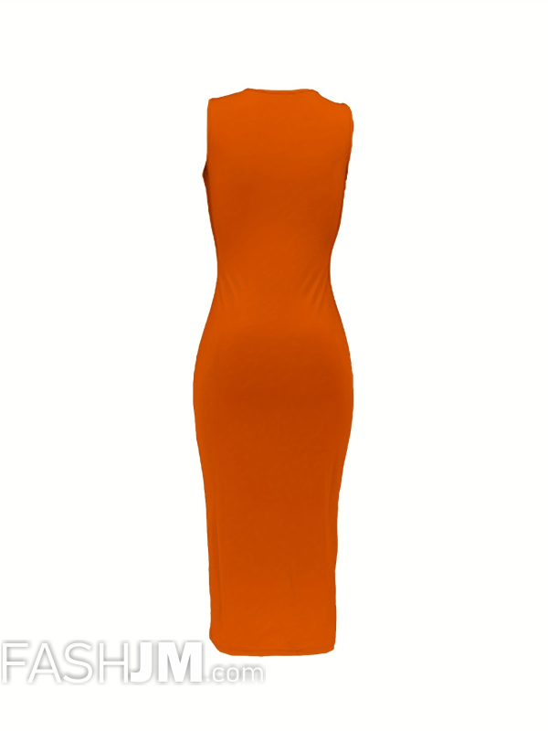  Orange Bodycon Crew Neck Dress image3