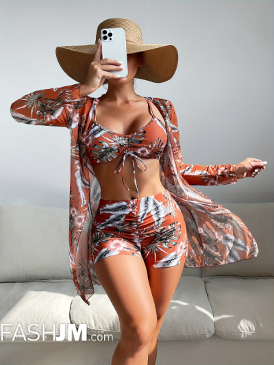 3-Piece Geometric Print Bikini Sets