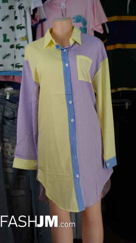  Yellow Blue Pink Shirt Dress image0