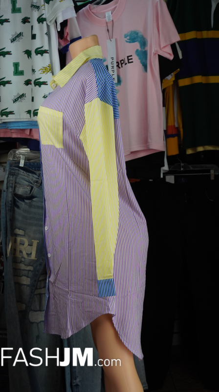  Yellow Blue Pink Shirt Dress image1