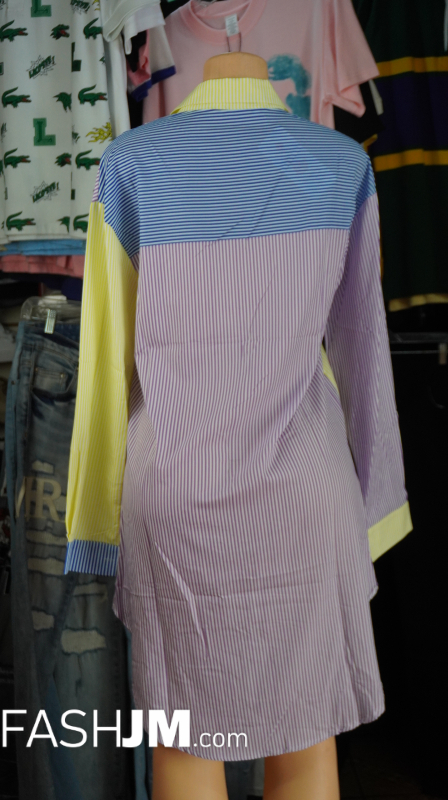  Yellow Blue Pink Shirt Dress image2