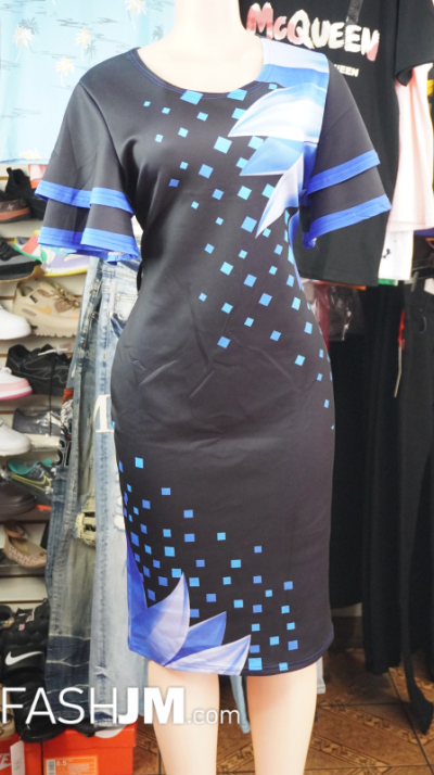 Blue Black Pattern Dress