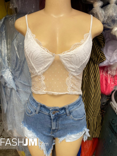 White See Through Top & Jeans Shorts