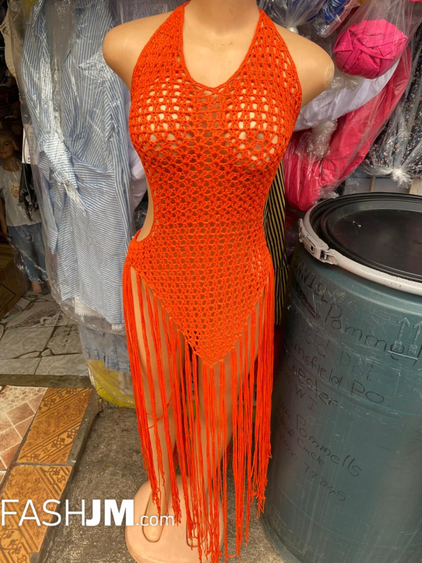  Orange Crochet Cover Up Dress image0